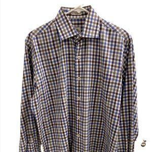Peter Millar Mens Shirt Sz M Lg Sleeves 100% Cotton Checkered